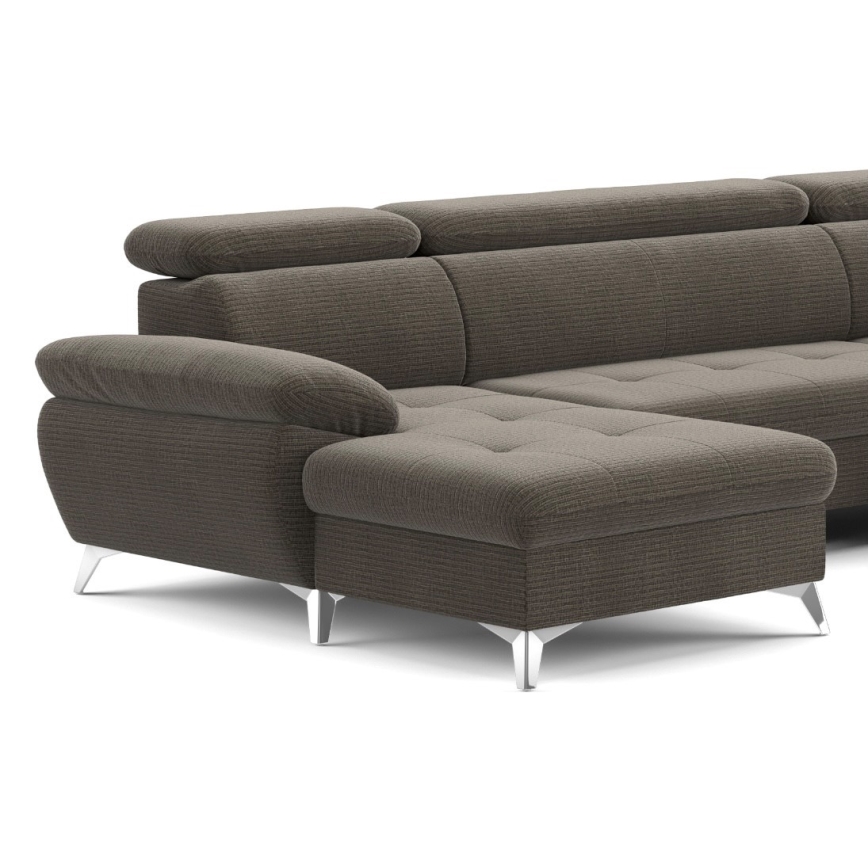 Sofá de canto reclinável em U CATANIA com espaço de armazenamento, lado direito, cor marrom