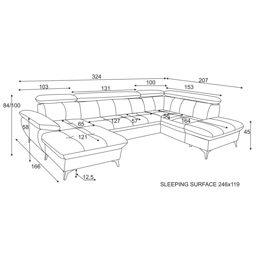 Sofá de canto reclinável em U CATANIA com espaço de armazenamento, lado direito, cor marrom