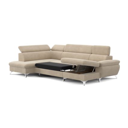 Sofá de canto reclinável em U CATANIA com espaço de armazenamento, lado esquerdo, bege