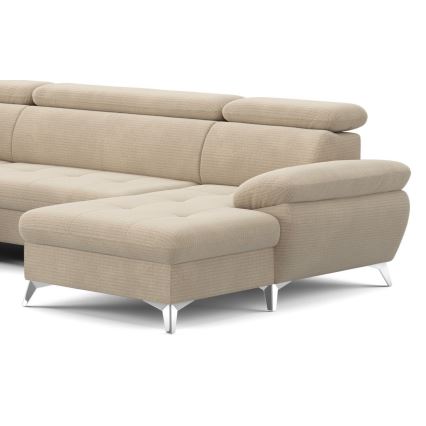 Sofá de canto reclinável em U CATANIA com espaço de armazenamento, lado esquerdo, bege