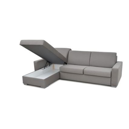 Sofá-cama de canto desdobrável para uso diário com espaço de arrumação em L LEKA esquerdo cinza