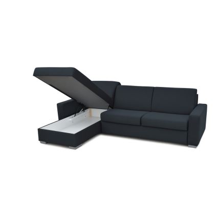 Sofá-cama de canto desdobrável para uso diário com espaço de arrumação em L LEKA esquerdo azul