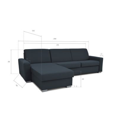 Sofá-cama de canto desdobrável para uso diário com espaço de arrumação em L LEKA esquerdo azul