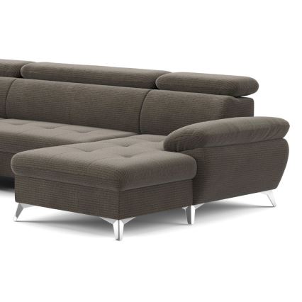 Sofá de canto reclinável em U CATANIA com espaço de armazenamento, lado esquerdo, cor castanha