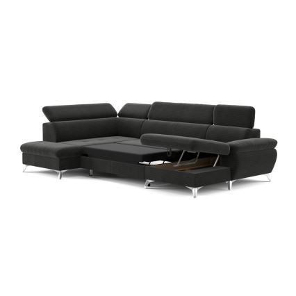 Sofá de canto reclinável em U CATANIA com espaço de armazenamento, lado esquerdo, grafite