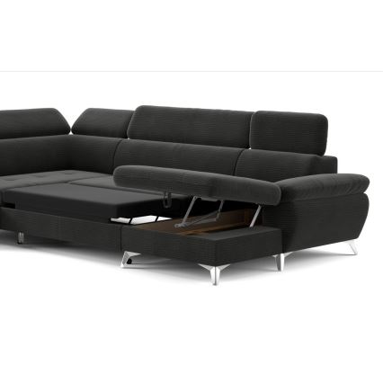 Sofá de canto reclinável em U CATANIA com espaço de armazenamento, lado esquerdo, grafite