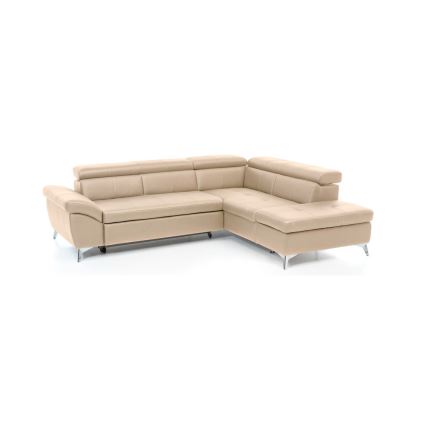Sofá de canto em L reclinável em couro SALERNO II, lado direito, bege