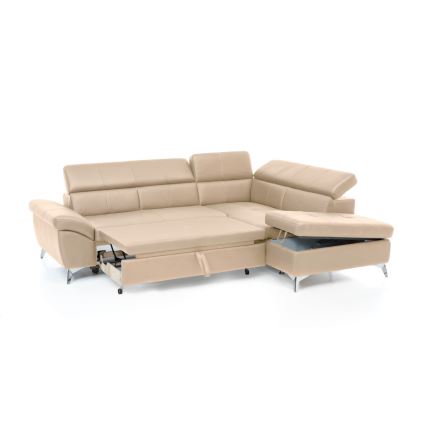 Sofá de canto em L reclinável em couro SALERNO II, lado direito, bege