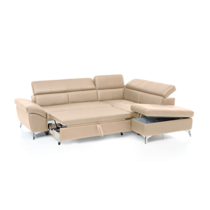 Sofá de canto em L reclinável em couro SALERNO II, lado direito, bege