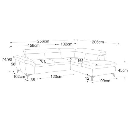 Sofá de canto em L reclinável em couro SALERNO II, lado direito, bege