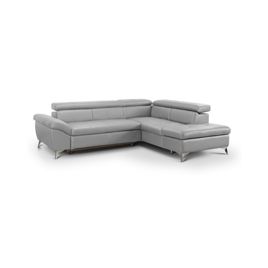 Sofá de canto em L de couro reclinável SALERNO II direito cinza