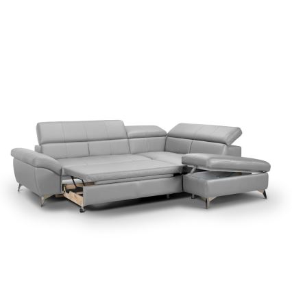 Sofá de canto em L de couro reclinável SALERNO II direito cinza