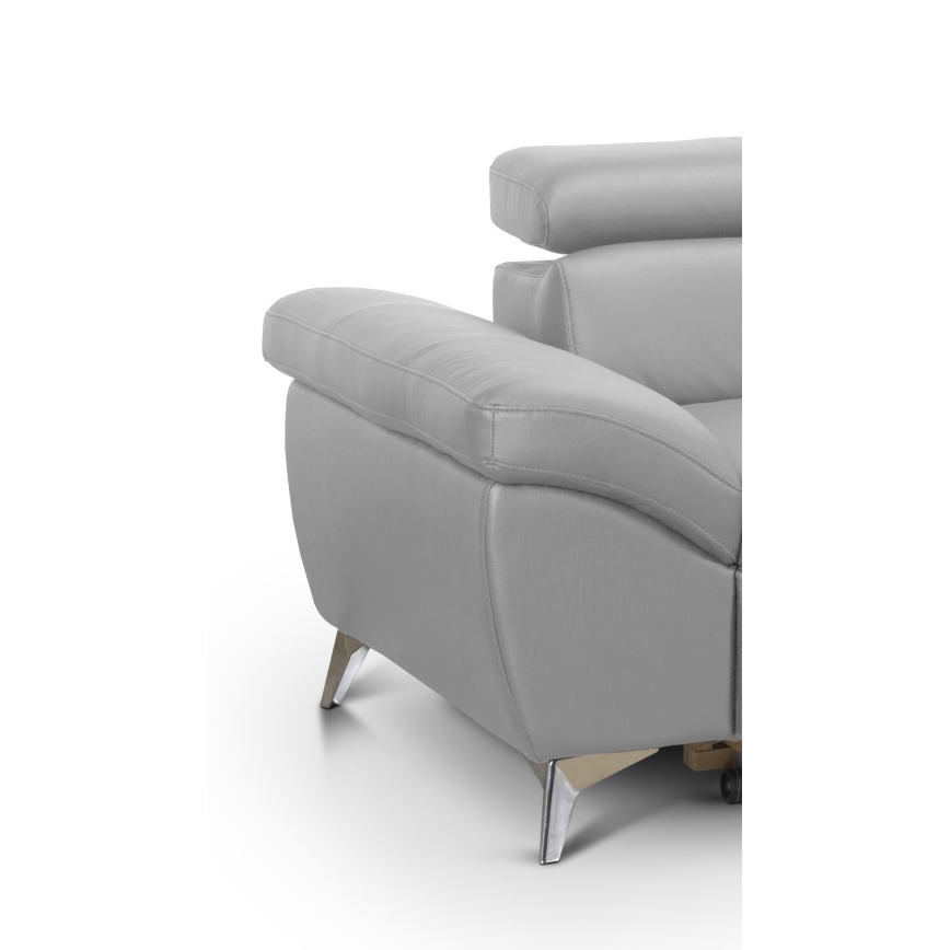 Sofá de canto em L de couro reclinável SALERNO II direito cinza