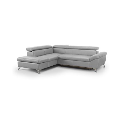 Sofá de canto em L reclinável em couro SALERNO II esquerdo cinza