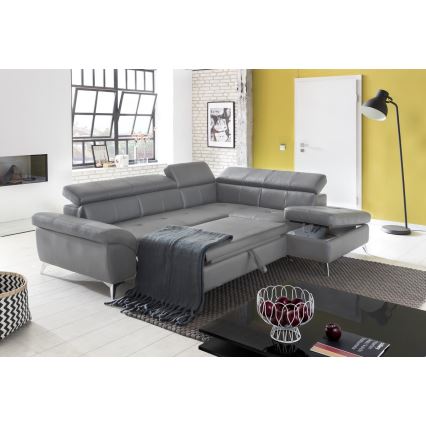 Sofá de canto em L reclinável em couro SALERNO II esquerdo cinza