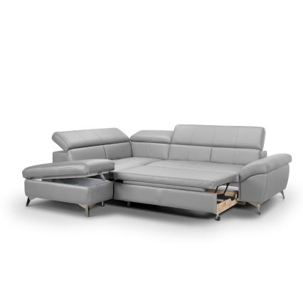 Sofá de canto em L reclinável em couro SALERNO II esquerdo cinza