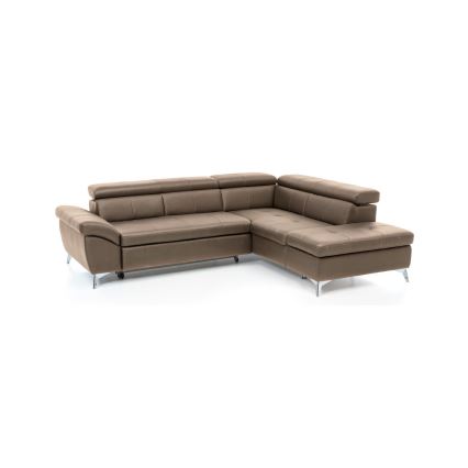 Sofá de canto em L de couro reclinável SALERNO II, lado direito, cor marrom