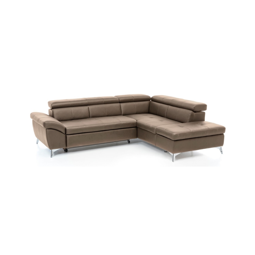 Sofá de canto em L de couro reclinável SALERNO II, lado direito, cor marrom