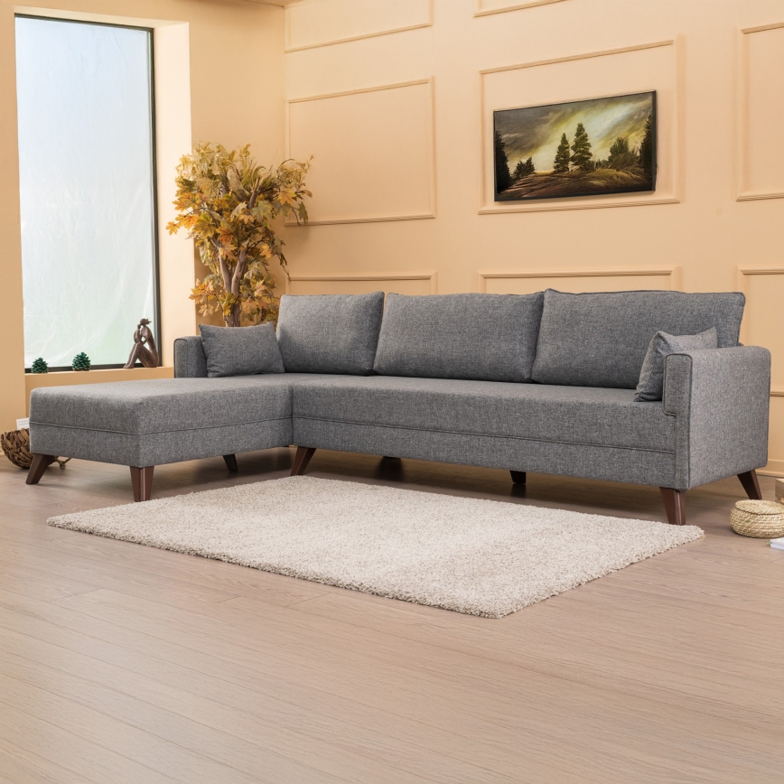 Sofá de canto em L KORFU, cinzento, canto esquerdo