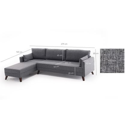 Sofá de canto em L KORFU, cinzento, canto esquerdo