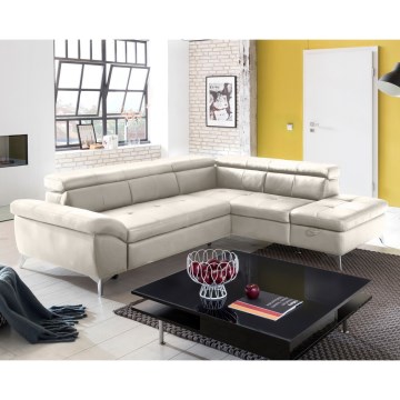 Sofá de canto em L reclinável em couro SALERNO II, lado direito, bege