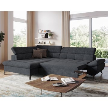 Sofá de canto em L reclinável MARANO esquerdo preto