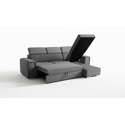 Sofá-cama de canto em L reversível com baú SALVADA cinza escuro