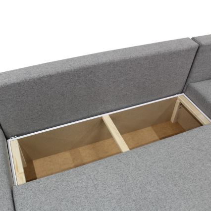 Sofá de canto conversível universal em U ALMEIDA com espaço de arrumação, cinzento