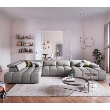 Sofá de canto em U TROPEA com apoios de cabeça, lado esquerdo, cinza