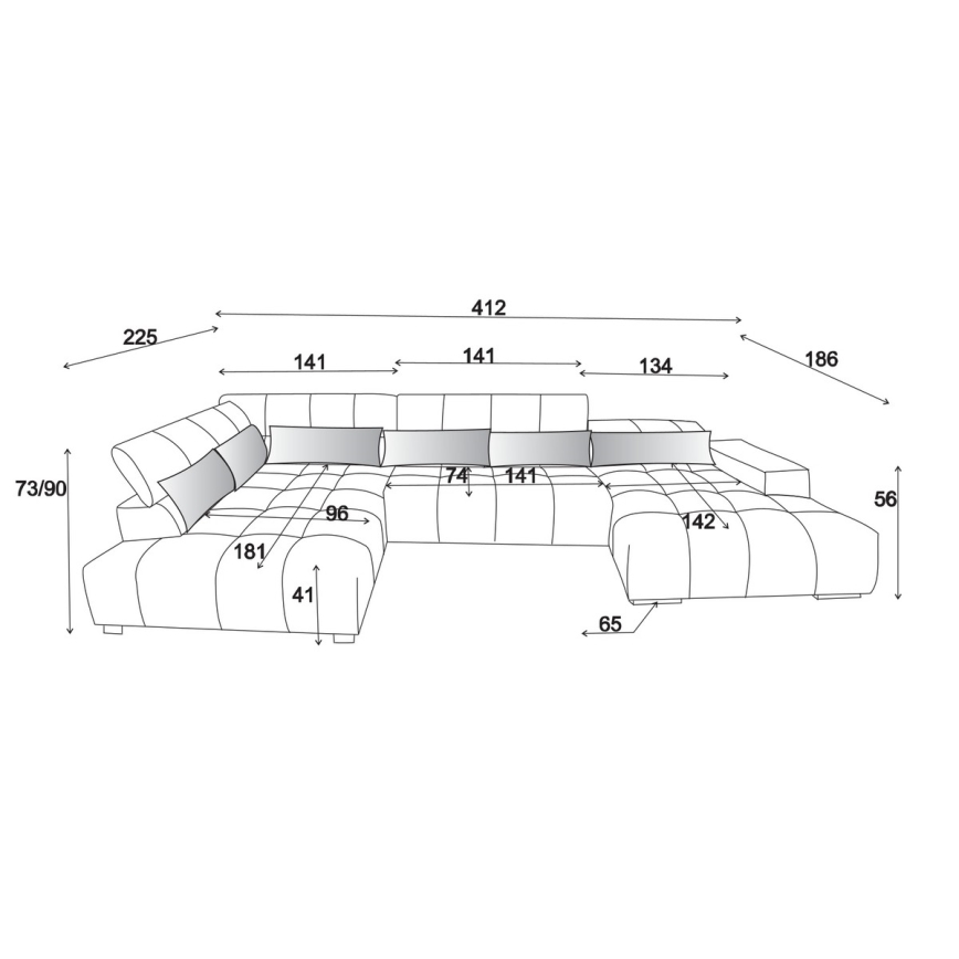 Sofá de canto em U TROPEA com apoios de cabeça, lado esquerdo, cor castanha