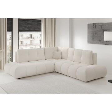 Sofá de canto estofado ALMADA em L, desdobrável, com arrumação, chaise à direita, bege