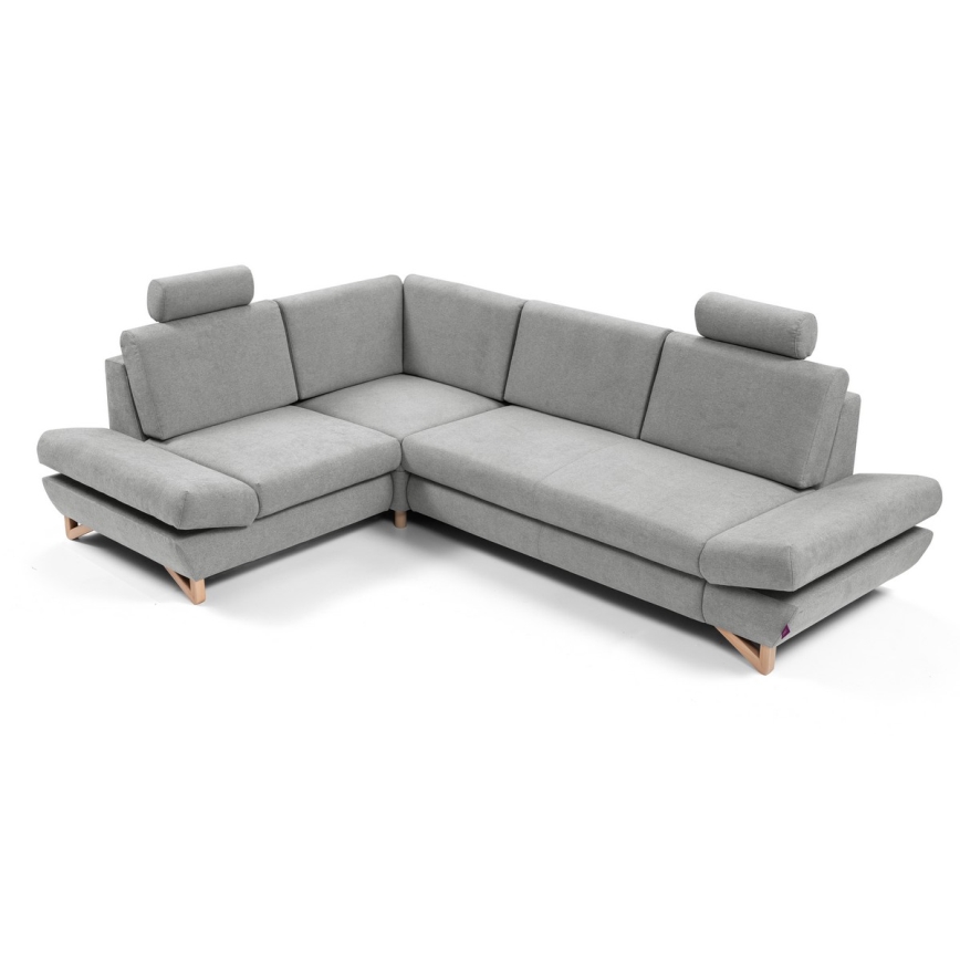 Sofá-cama de canto estofado em L AVESTA, com arrumação, versão esquerda, cinzento