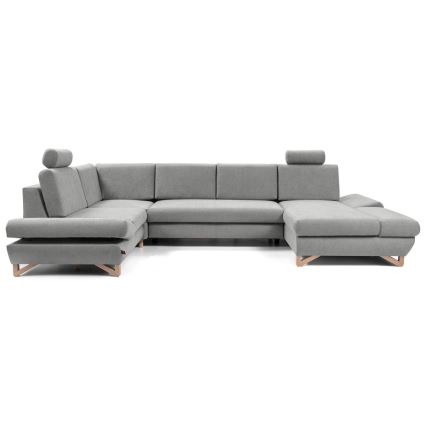 Sofá de canto estofado em U AVESTA, conversível em cama e com espaço de arrumação, cinzento