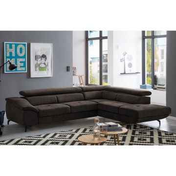 Sofá de canto reclinável em L BRESCIA com espaço de armazenamento, lado direito, cor marrom