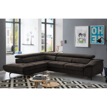 Sofá de canto reclinável em L BRESCIA com espaço de armazenamento, lado esquerdo, cor castanha