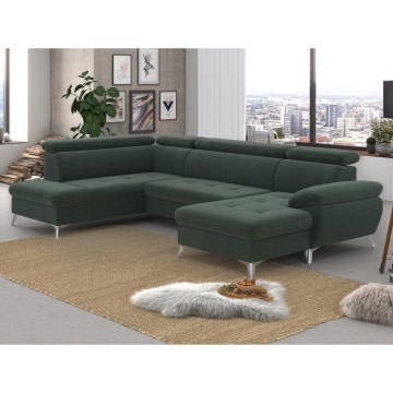 Sofá de canto reclinável em U CATANIA com espaço de armazenamento, lado esquerdo, verde