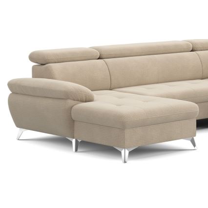 Sofá de canto reclinável em U CATANIA com espaço de armazenamento, lado direito, bege