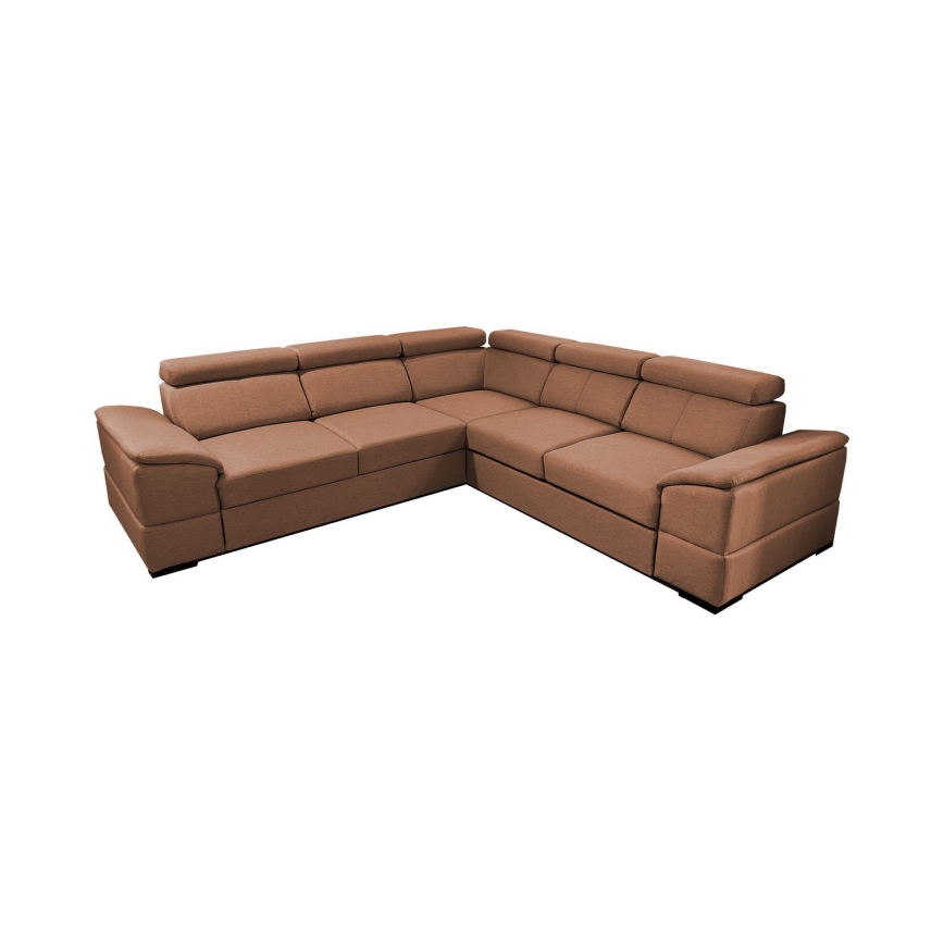 Sofá-cama de canto reversível com baú de arrumação GRANADA, castanho