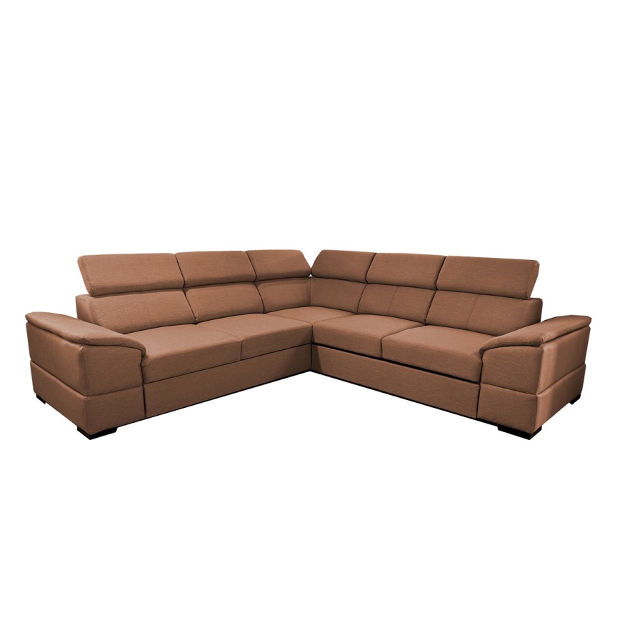 Sofá-cama de canto reversível com baú de arrumação GRANADA, castanho