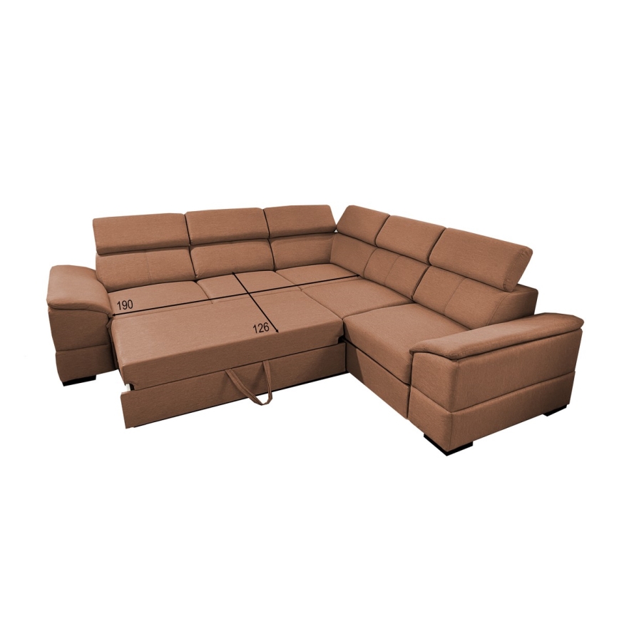 Sofá-cama de canto reversível com baú de arrumação GRANADA, castanho