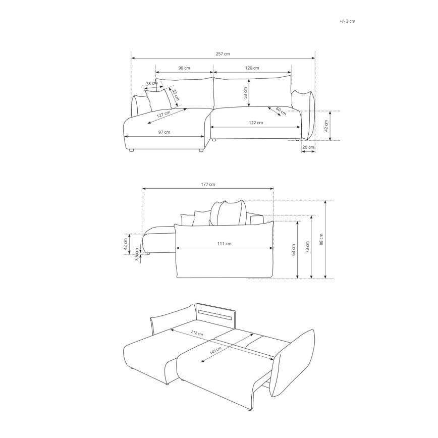 Sofá-cama de canto universal em L com arrumação integrada FRIDA castanho