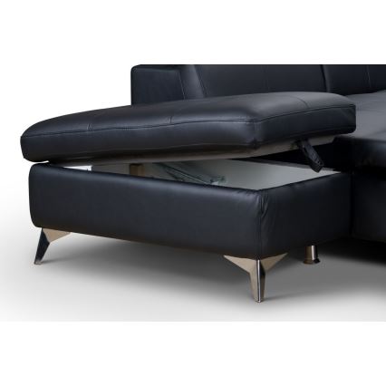 Sofá de canto em L reclinável em couro SALERNO II esquerdo preto