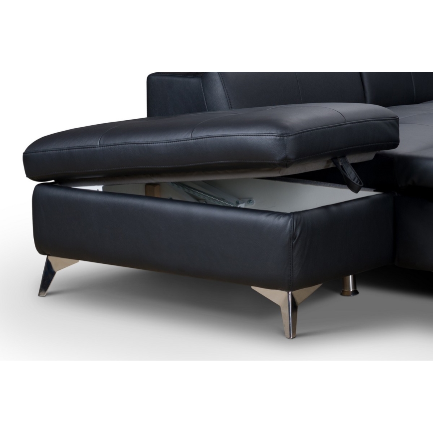 Sofá de canto em L reclinável em couro SALERNO II esquerdo preto