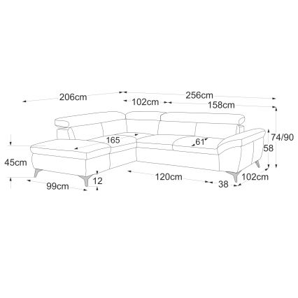 Sofá de canto em L reclinável em couro SALERNO II esquerdo preto