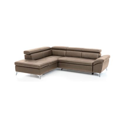 Sofá de canto em L de couro reclinável SALERNO II esquerdo castanho