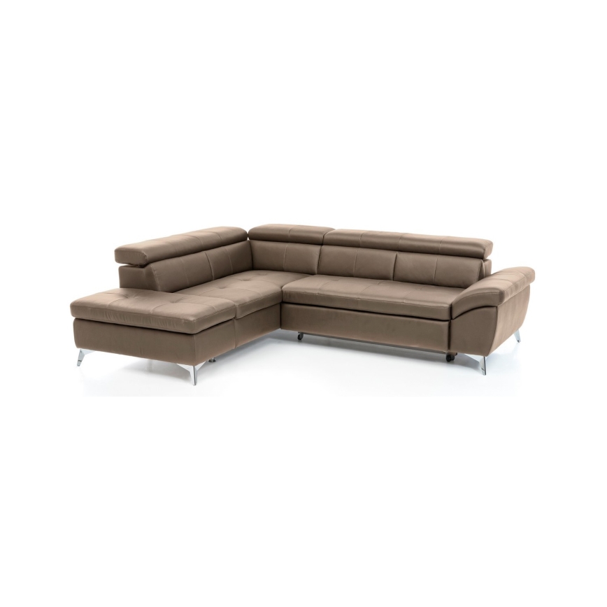 Sofá de canto em L de couro reclinável SALERNO II esquerdo castanho