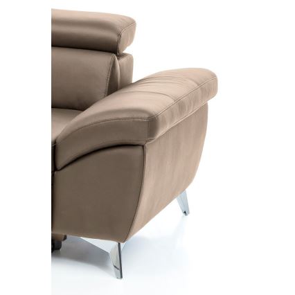 Sofá de canto em L de couro reclinável SALERNO II esquerdo castanho