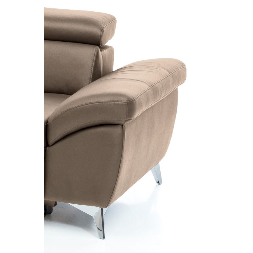 Sofá de canto em L de couro reclinável SALERNO II esquerdo castanho