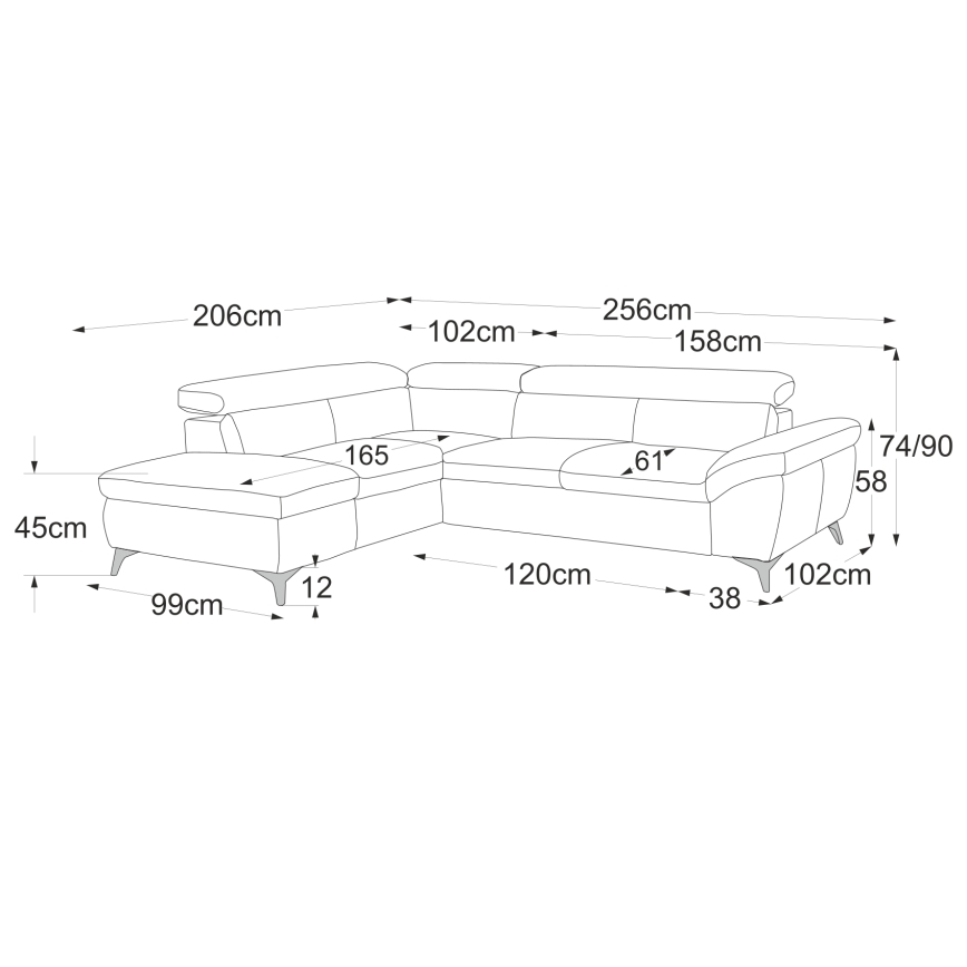 Sofá de canto em L de couro reclinável SALERNO II esquerdo castanho