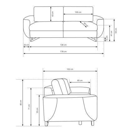 Sofá de dois lugares AVESTA cinza